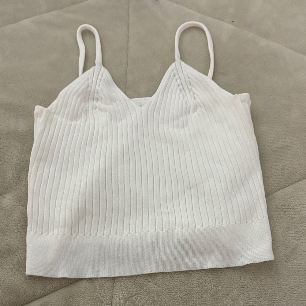 White Ribbed Knit Tank Top
